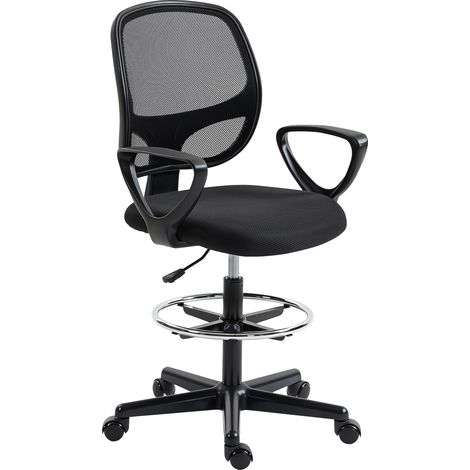Schwarzer ergonomischer Bürostuhl, Sessel mit Fußstütze und Armlehnen, höhenverstellbar, 59 x 58 x 103–123 cm