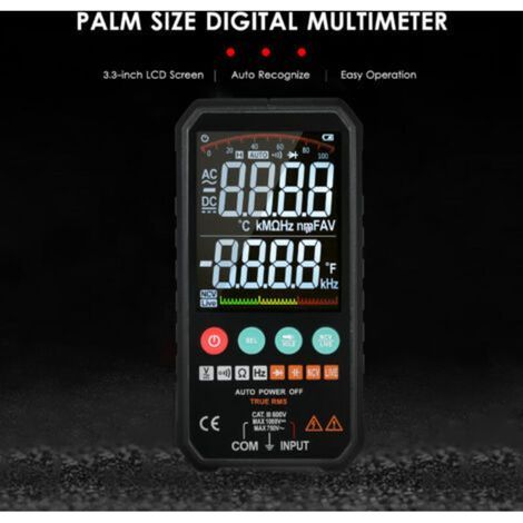 Multímetro digital LCD ultrafino Mastfuyi de 3,3 pulgadas, 6000 cuentas True RMS, medidor universal, alta precisión, medición inteligente, voltaje CA/CC, capacitancia, frecuencia, continuidad. (1/5)