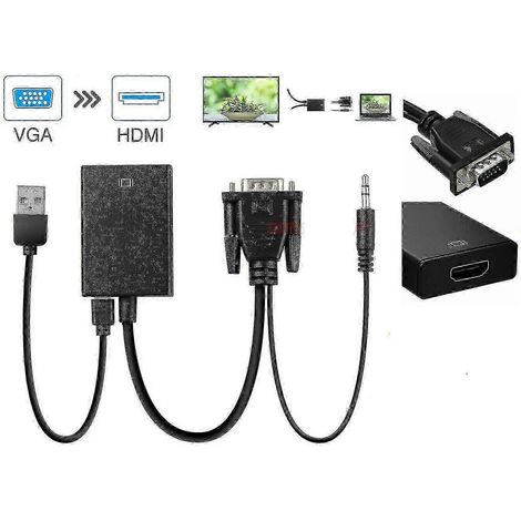 Convertisseur VGA vers HDMI 2025, adaptateur haute définition 1080p avec câble audio, compatible avec les téléviseurs HD, les ordinateurs, les ordinateurs portables et les téléviseurs. (1/5)