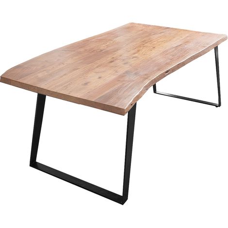 Esstisch Baumkante Akazie natur 120x80 schwarz schräges U-Gestell HAVANNA (1/5)