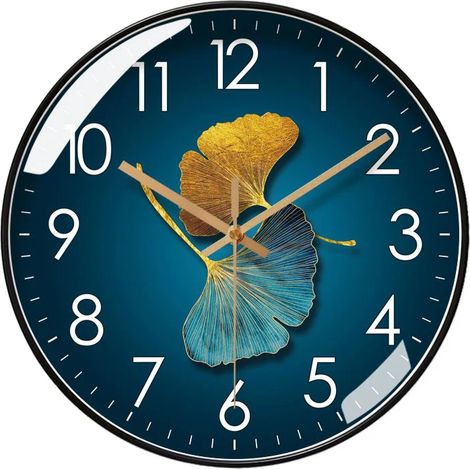 Horloge murale silencieuse moderne (30 cm) à motif feuille de ginkgo, décoration artistique, cadeau original (1/5)