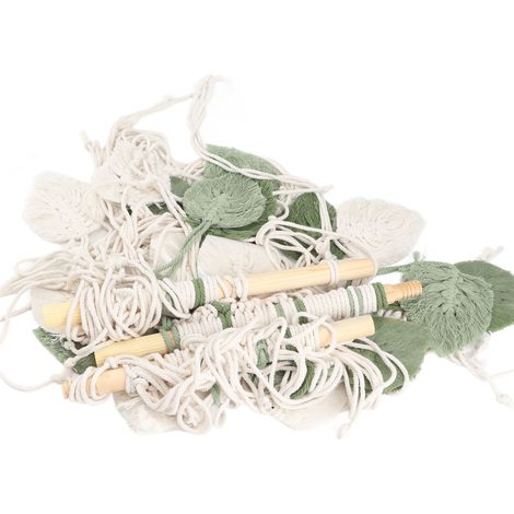 Tapisserie tissée en corde de coton, simple et élégante, feuille de macramé, décoration murale à suspendre pour chambre à coucher, salon, blanc, vert clair, foncé (3 couleurs), 21 feuilles (100 x 80 c (1/2)