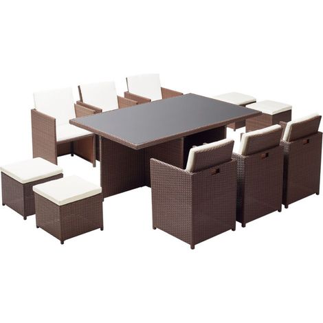 Salotto da giardino a incasso 10 posti resina intrecciata castagna/bianco MONACO