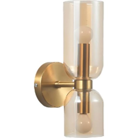 Applique murale moderne en verre soufflé asymétrique – Lampe murale double éclairage douille E14 pour chambre, couloir, salle de bain (doré)