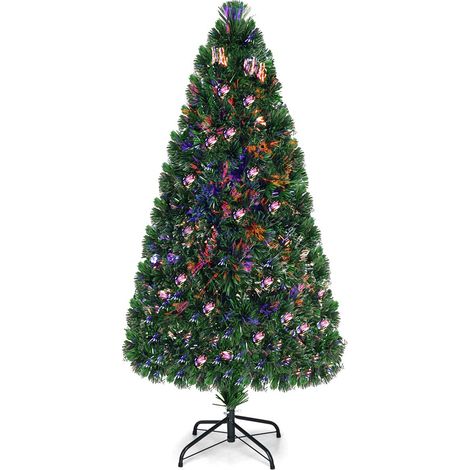 COSTWAY 150cm Künstlicher Weihnachtsbaum mit Glasfaser-Farbwechsler, Tannenbaum PVC Nadeln, Christbaum ideal für Zuhause, Büro, Hotels, Grün (1/5)
