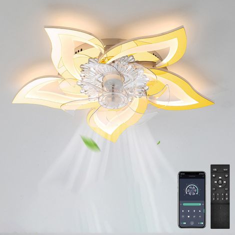 Ventilateurs de plafond de 69 cm avec lumières, ventilateur de plafond semi-encastré à intensité variable avec application et télécommande, doré (1/5)