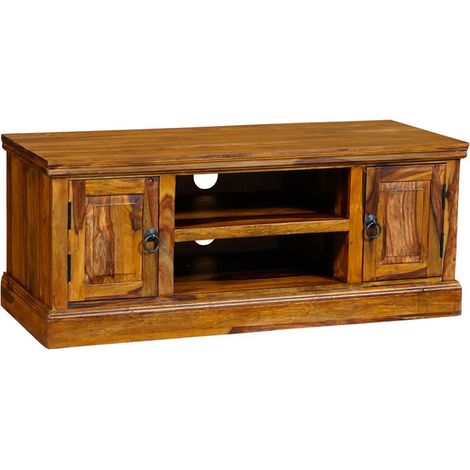 Ganga Medium Plazma TV Cabinet - Sheesham Wood - L45 x W125 x H45 cm - Honey Dark Finish