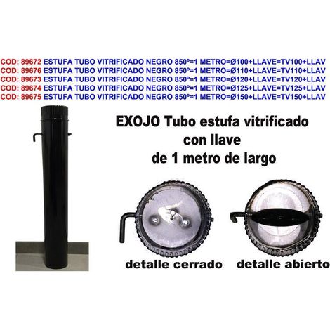 estufa tubo vitrificado negro 850º 1 metro ø110+llave tv110+llav