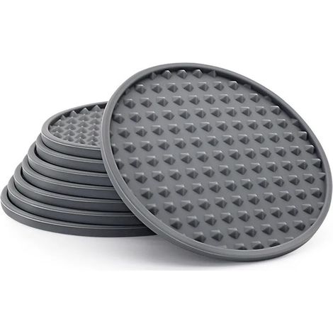 Lot de 8 dessous de verre en silicone avec supports - Protège toutes les tables - Compatible lave-vaisselle - Gris - Convient à tous les verres (1/4)