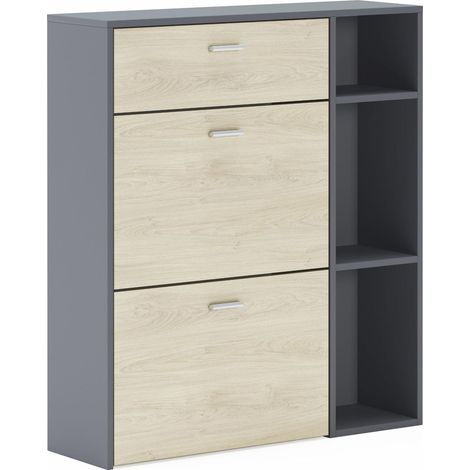 Skraut Home - Schuhregal WIND, Anthrazitgrau und Eiken-Farbe, 90x26x101,5cm