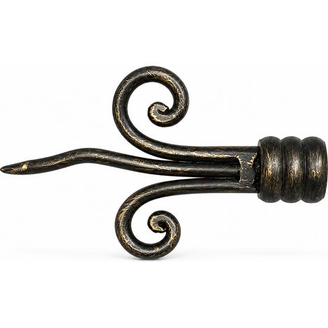 Lot de 2 embouts volute de tringle à rideaux Ø20 mm en fer forgé – Noir et or (1/4)