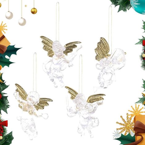 Lot de 4 décorations d'anges transparents pour sapin de Noël – 4 figurines d'anges à suspendre (1/5)