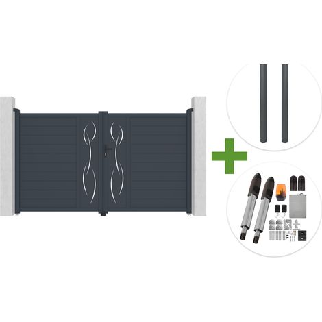 Portail battant 3m LIFE H.180cm aluminium gris + 2 poteaux ELDA + motorisation Tanker B700 (1/5)
