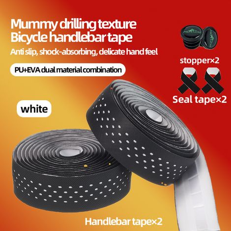 Blanc Sangles de guidon de vélo perforées, revêtement antidérapant et résistant à l'usure en fibre de carbone texturée, équipement de cyclisme (1/5)