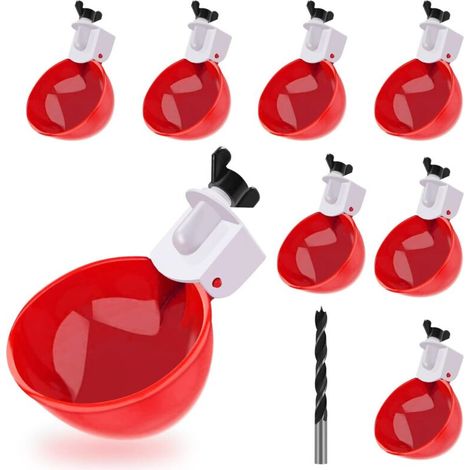 Grand abreuvoir automatique pour poulets - Convient aux poussins, canards, oies, dindes et lapins - (Rouge, lot de 8) (1/4)