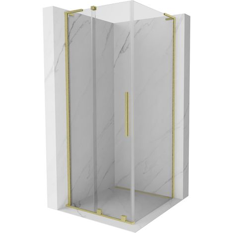 Mexen Velar L cabina de ducha corredera 90 x 90 cm, transparente, oro cepillado - 871-090-090-03-55 (1/5)