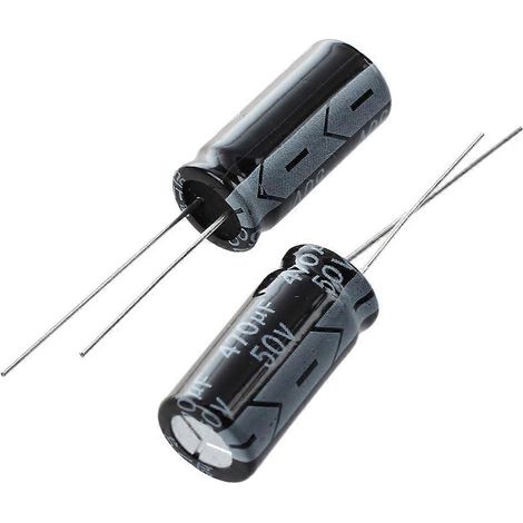 Dix condensateurs électrolytiques radiaux de 470uF 50V 105°C, de dimensions 10x20mm. (1/5)