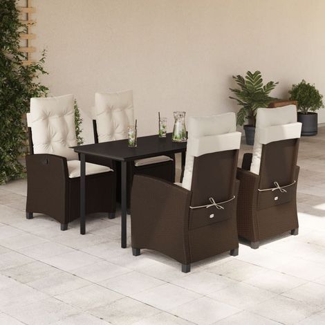 5-tlg. Garten-Essgruppe mit Kissen Braun Poly Rattan (1/5)