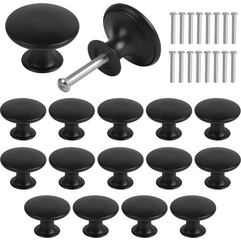 Boutons de Placard  Boutons de Tiroir Vintage, 30mm Tiroir de Porte Poignée, Rond Bouton de Meubles, Boutons de Porte, Poignées de Meuble pour Armoire Cuisine, Tables Chevet 16PCS  (Noir) (1/5)