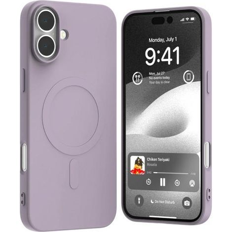 Funda Mercury MagSafe de silicona semipermanente para iPhone 16 Plus de 6,7 pulgadas, color lila.