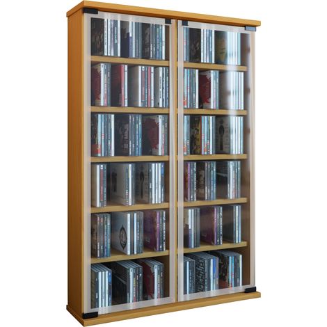 Legno CD DVD Stand Shelf Gallery Porta di vetro 92x60x18 - VCM