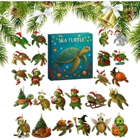 Calendrier De L'Avent Tortue De Mer - Décor Acrylique 2D 24 Jours 2025 Calendrier Compte À Rebours Tortues Mer Charme Pour Voiture Rétroviseur Mur Porte Adultes Cadeaux Pour Bas De (1/5)