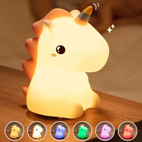 Veilleuse LED licorne en silicone (7 couleurs), rechargeable par USB (1/5)