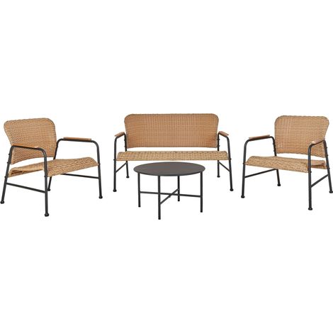 Garden Lounge Set with Table 4 Seater OFANTO PE Rattan Natural