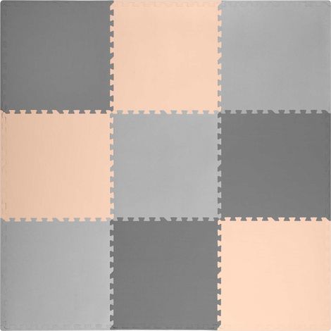 Tapis de puzzle en mousse Ricokids grand format 180x180cm, 9 pièces, gris-pêche (1/5)