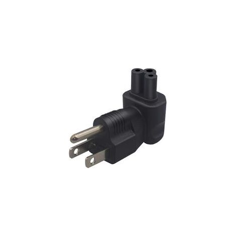 Adaptateur secteur Nema 5-15P vers C5, connecteurs mâle-femelle coudés, boîtier PVC