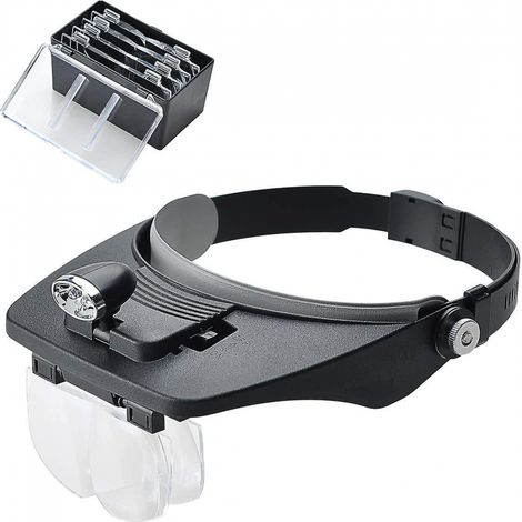 BEBUSINGOTO Loupe bandeau avec 2 lumières LED, avec 4 lentilles détachables (1/5)