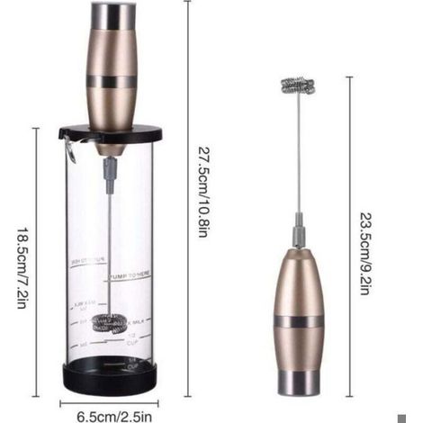 Mousseur À Lait - Acier Inoxydable - Fonctionnement Sur Piles AAA - Verre Doseur Inclus - 14 x 3,5 x 23 cm - 1 Pièce
