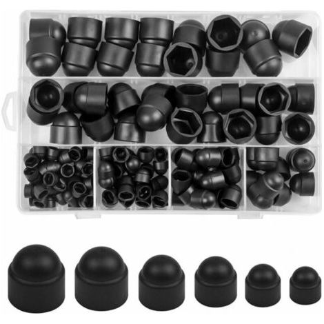 (145 articles) Écrous à capuchon de boulon, protecteur d'écrou hexagonal, capuchons de boulon en plastique, écrous de boulon à dôme noir avec boîte de rangement (1/4)