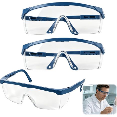 3PCS Safety Glasses Anti-Fog Blue Frame Protective Glasses Reinforced PC Screens for Outdoor Activities DIY Gardening Cycling (1/5)
