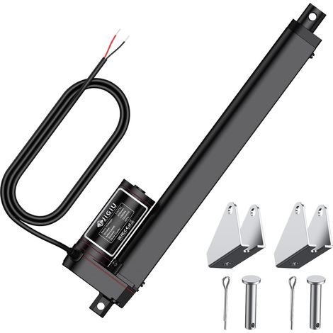 Actionneur Linéaire 12V 1500N, Course 300mm Vérin Électrique Auto-bloquant IP65, 10mm/s avec Supports, pour Domotique/Ouvre-porte/Ouvre-fenêtre/Machines - Noir (1/5)