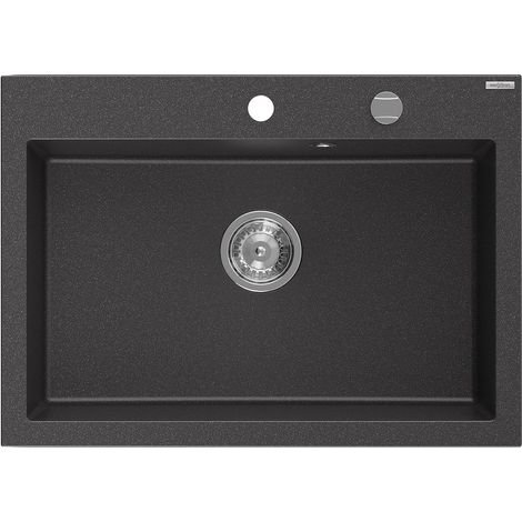 Mexen Elix fregadero de granito de 1 cámar, 700 x 500 mm, negro moteado, sifón cromado - 6526701005-76