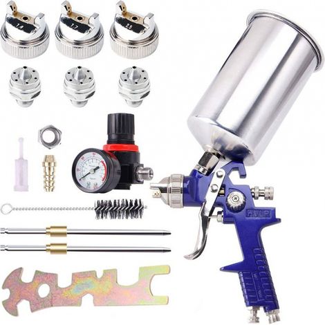 H827 Professionnel Pistolet à Peinture à Alimentation par Gravité avec 3 Buses 1,4 1,7 2,0 mm, Pistolet Pulvérisateur de avec Régulateur de Pression d'air (1/3)