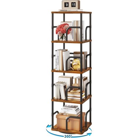 Rotating Bookcase with 4 Levels, Corner Bookcase, Brown TBC004H (1/5)