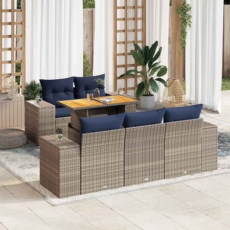 vidaXL Salon de jardin 6 pcs avec coussins gris résine tressée (1/5)