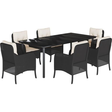 Maison Exclusive - Set da Pranzo da Giardino 7 pz Nero con Cuscini in Polyrattan (1/5)