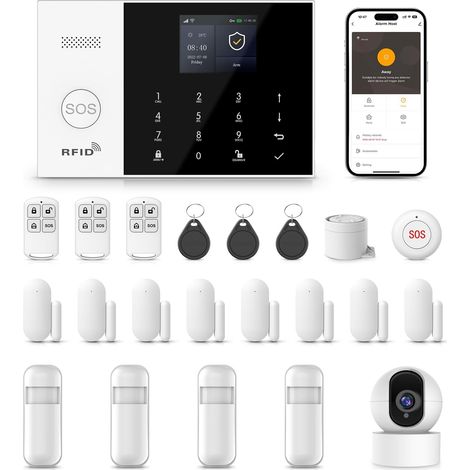 1 Kit Système Alarme Sans Fil, Capteur Porte, Détecteur Mouvement, Sirène 120db, Compatible Alexa