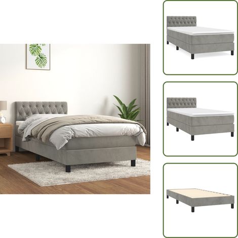 Sommier à lattes de lit et matelas Gris clair 100x200cm Velours - Lit Tapissier - Lit Velours - Lit Double - Literie - Chambre À Coucher (1/5)