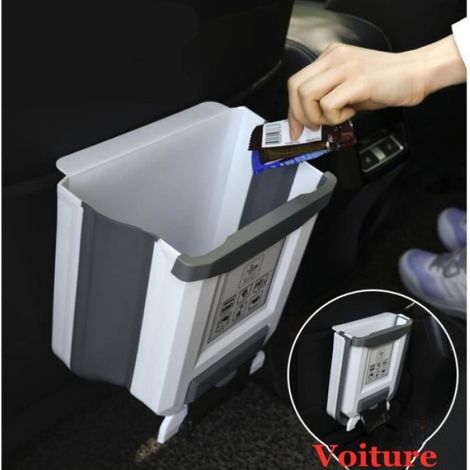Bac à Ordures - Suspendu Pliable - 8 L - Pour Cuisine Bureau Voiture - PP TPR - 26 x 24 x 14 cm (1/3)