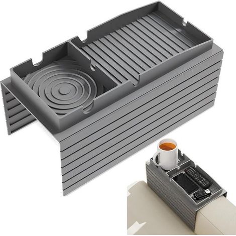 Reposabrazos para sofá,bandeja de silicona antideslizante para sofá,bandeja para teléfono móvil,color gris (1/5)