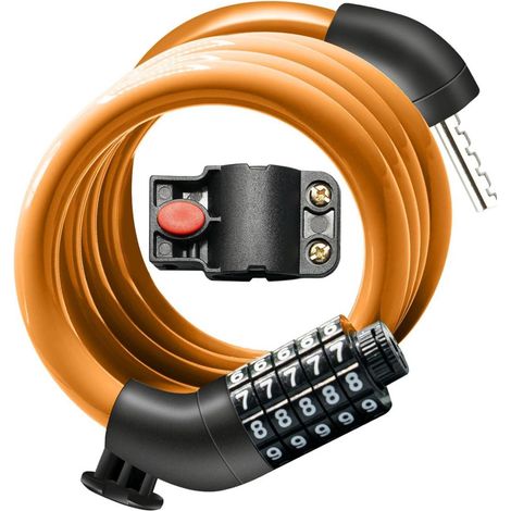 Antivol de vélo portable à combinaison, câble en acier, haute sécurité, convient aux VTT et aux vélos électriques, orange. (1/5)