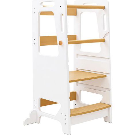 Torre de aprendizaje, altura ajustable, diseño antideslizante, color blanco. (1/2)
