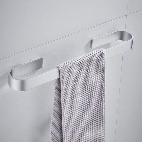 (Silver, 40cm) Punch-free wall-mounted towel rack, rust-proof rails, bath towels, clothes rack, kitchen towel rack