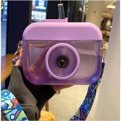 Gobelet à paille en forme d'appareil photo pour enfants, idéal pour le camping, le sport et les voyages en plein air (violet) - Sans BPA (1/5)