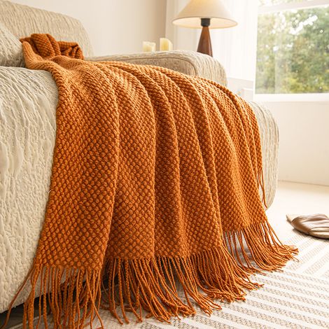 127 x 170 cm Couverture tricotée rétro décorative pour chevet, sieste, châle, canapé