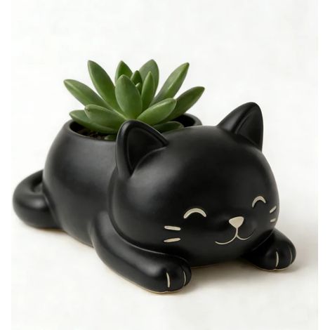 (noir) Pot de fleurs mignon en forme d'animal succulent, sculpture de jardin, cadeau créatif imprimé en 3D pour les amoureux de la nature, idéal pour les amis et la famille (1/4)